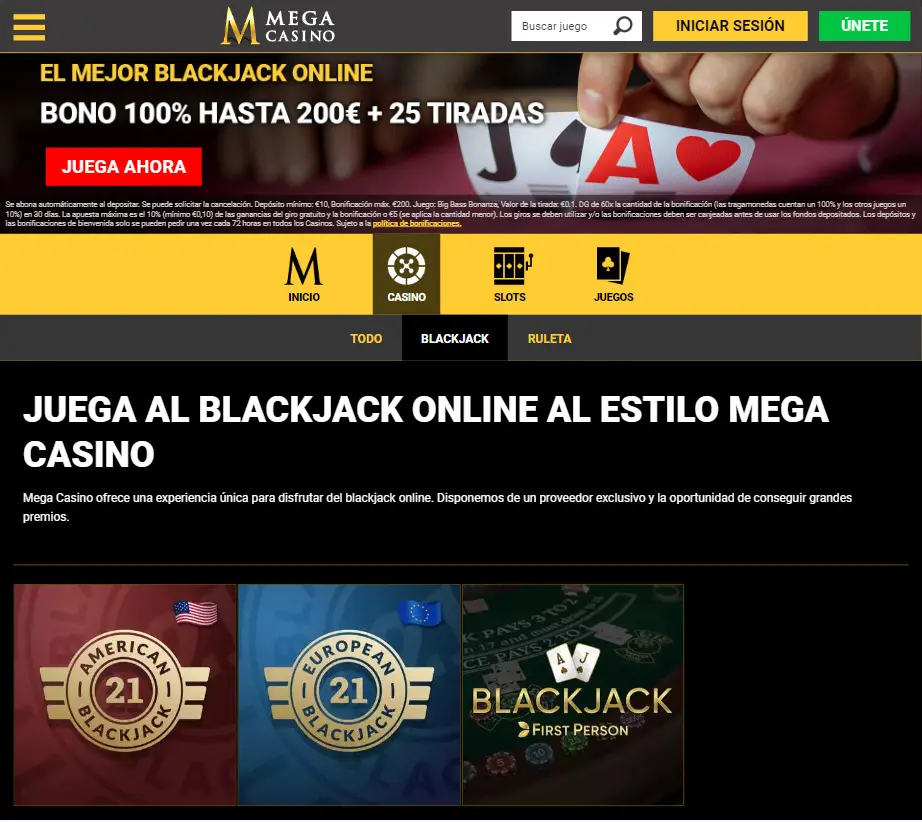 megacasino en vivo blackjack